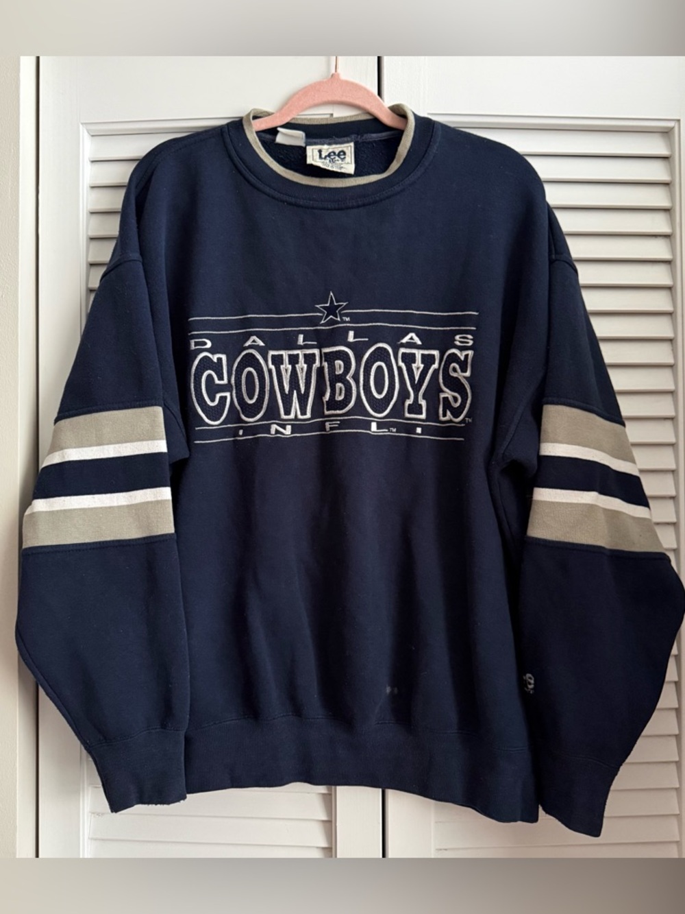 Lee Sport Vintage Dallas Cowboys Crewneck Sweatshirt with Gray & White Stripes